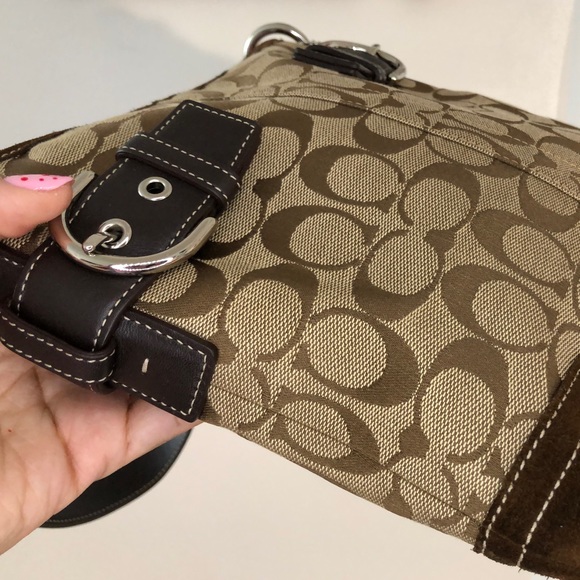 ✨NOT FOR SALE✨COACH Signature Soft Duffle Khaki Suede Leather Shoulder Bag -3577 - Picture 7 of 11